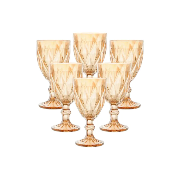 Jogo 6 Taça Diamante Copo Vidro Transparente 340ml Cor Âmbar