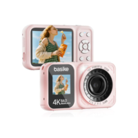 Basike Câmera Fotográfica Digital 4K UHD 64MP, Zoom 18X, Tela Dupla, Flash Integrado, Modo Selfie, para Crianças, Adolescentes e Iniciantes, Criativa, Portátil e Divertida – Rosa