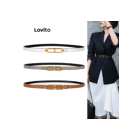 Lovito Casual Básico Poroso Ajustável Cinto De Uso Dupla Face Para Mulheres L46ED016 (Castanho/Cáqui Claro/Branco)