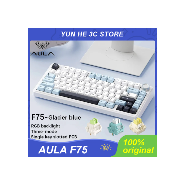 AULA-F75 Teclado mecânico com fio, 2.4G Sem fio, Bluetooth, RGB, PBT, 75% Layout, Junta do perfil do OEM, Teclado personalizado para jogos para PC