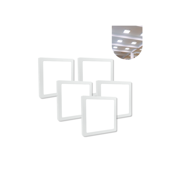 Kit 5 Painel Plafon Led 25w Sobrepor 6000k Quadrado Frio