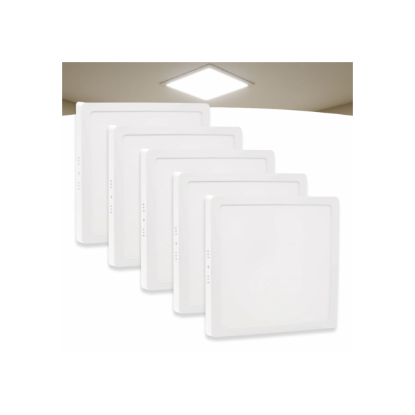 Kit 5 Painel Plafon Led 25w Sobrepor 6000k Quadrado Frio
