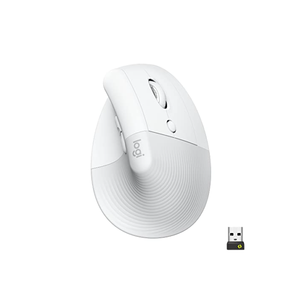 Mouse Sem Fio Logitech Lift Vertical com Design Ergonômico para Redução de Tensão Muscular, Cliques Silenciosos, Conexão Bluetooth ou USB Logi Bolt, Compatível com Windows/macOS/iPadOS - Branco