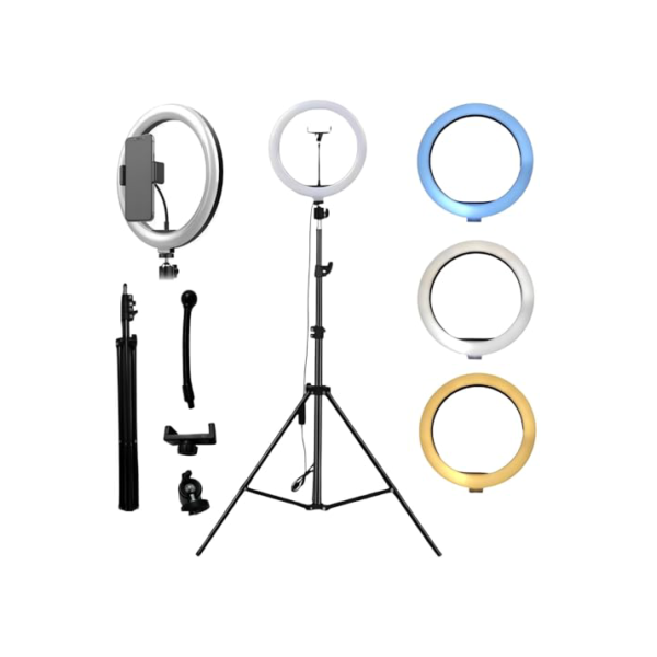 Kit Ring Light 12 Polegadas + Tripé Ajustável 2,1m Dimmer Iluminação Profissional Fotos Vídeos Lives Suporte Celular