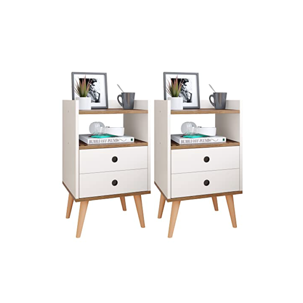 Conjunto Mesa de Cabeceira Kit Mesinha Canto Quarto Lateral Cama 2 Gavetas Organizadoras Retrô Quarto - Dream RPM