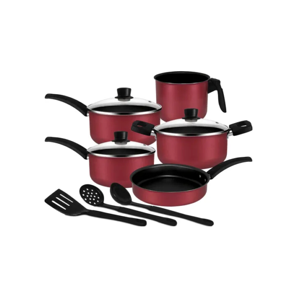 Jogo De Panelas Antiaderente Cereja 8 Pçs C/ Tampa De Vidro