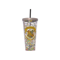 Copo Spoontiques Hogwarts Glitter, com canudo, 591 ml