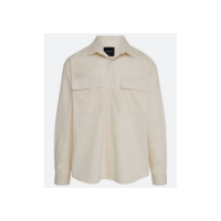 Camisa Oversized em Slub com Bolsos Frontais Bege