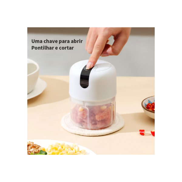 Mini Processador com 3 lâminas de aço inox Elétrico de Alimentos Portátil 250ml