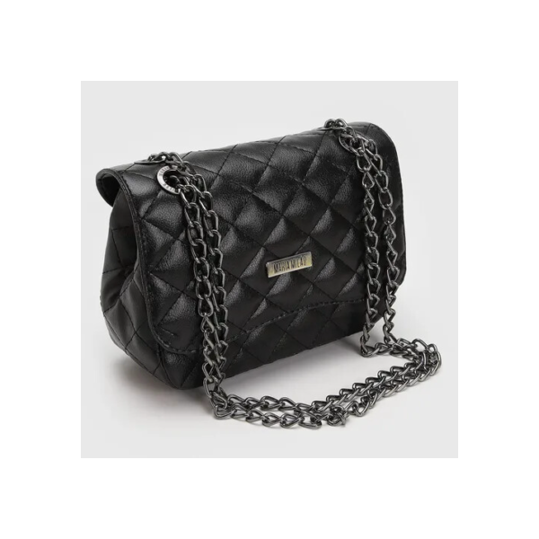 Bolsa De Lado Feminina Lateral Com Corrente Matelassê Festa Cor Preto