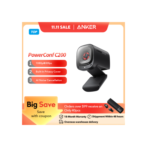 Anker PowerConf C200 2K usb webcam para computador portátil câmera mini camera profissional web cam ai-cancelamento de ruído estéreo microfones de correção de pouca luz