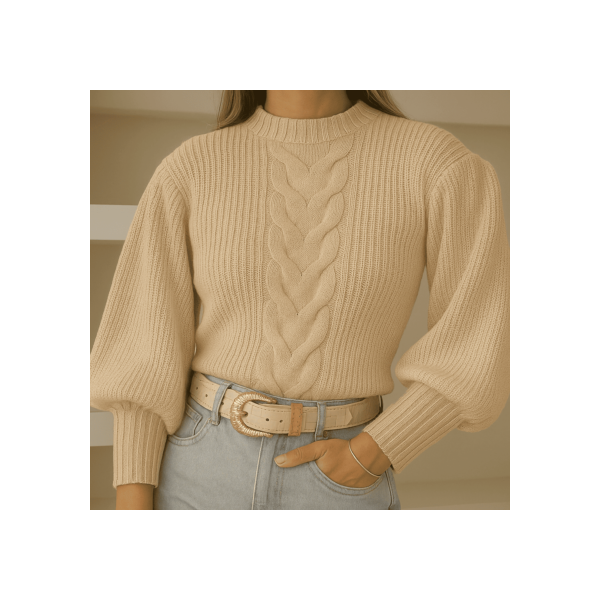 Blusa De Frio Feminina Com Trança Moda Blogueira Tendência 2025 Blusa Tricot Manga Bufante