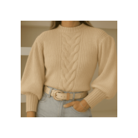 Blusa De Frio Feminina Com Trança Moda Blogueira Tendência 2025 Blusa Tricot Manga Bufante