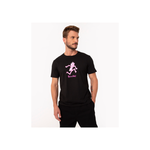 camiseta de algodão manga curta rick and morty preto