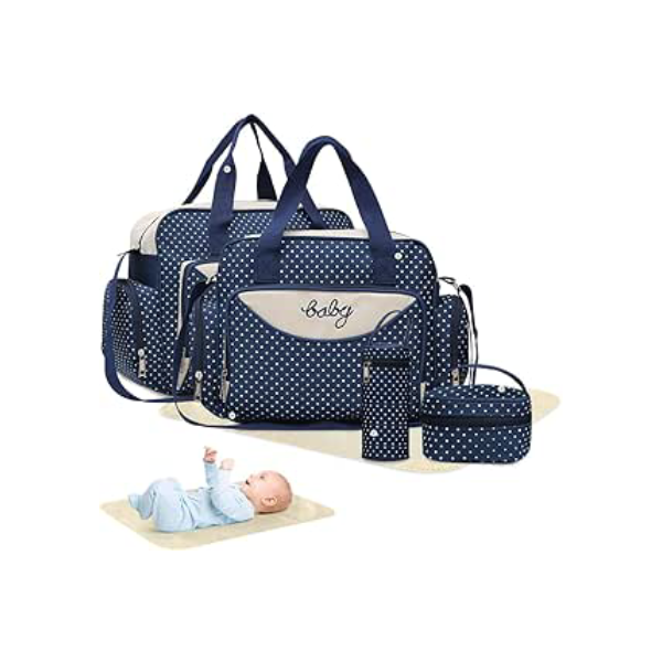 Max 46x14x30cm, Azul Escuro, Conjunto de 5 peças, Azul, Bolsa Multifuncional para Mães, Bolsa de Viagem para Mães, com Protetor Contra Umidade, Bolsa para Lanches