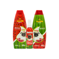 Kit Nutrição Shampoo Condicionador e Colônia Perfume Cães e Gatos Melancia Brincalhão