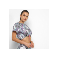 Camiseta Cropped Colcci Fitness Folhagens - Roxo+Lilás