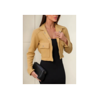 Jaqueta Feminina Bomber Lã Soft Com Bolsos Fechamento Botões