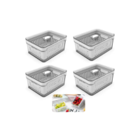 Kit 4 Organizadores Geladeira Armário Casa Cozinha Cesto Conservar Alimentos Verduras Frutas Plástico
