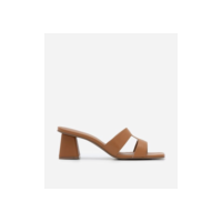 Sandália Mule com Tiras H e Salto Grosso Marrom