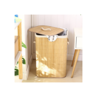 Cesto de Roupa Suja 72 LITROS Lavanderia Bambu c/ Tampa Retangular Forrado Quarto Banheiro Dobrável