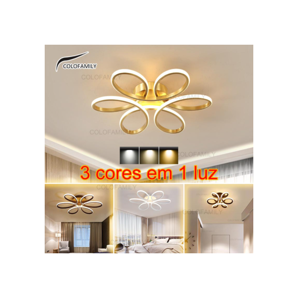 (3 cores em 1 luz) Luminária De Teto Led Dourado Moderna Minimalista Pendente Lustre Plafon para Decoração Iluminação Sala Quarto Cozinha