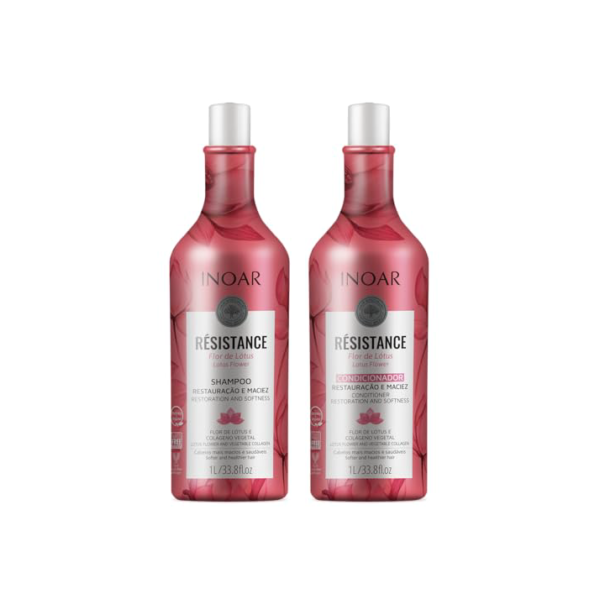 Inoar, Kit Résistance Flor de Lótus – Shampoo e Condicionador, Hidratação Profunda, Fortalecimento Capilar, Brilho Intenso e Redução de Frizz, 2x1L