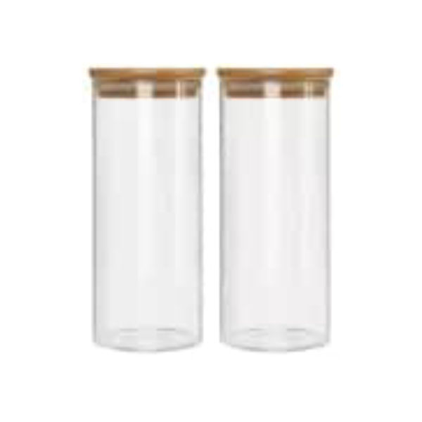 Conjunto Potes de Vidro Hermético 1800ml com Tampa de Bambu Vedação 2un Mantimentos Pote