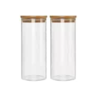 Conjunto Potes de Vidro Hermético 1800ml com Tampa de Bambu Vedação 2un Mantimentos Pote