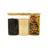 Oikos - Kit 3 Potes de Vidro 1,4L com Tampa Bambu Herméticos Quadrados Flat