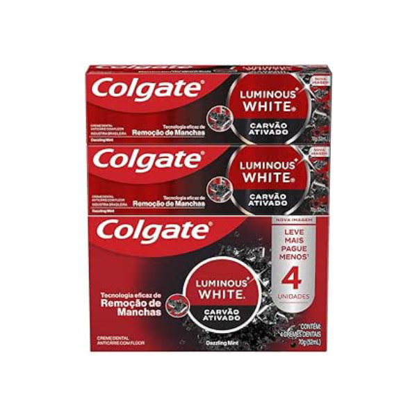 Colgate Creme Dental Clareador Luminous White Carvão Ativado 70g 4 unidades
