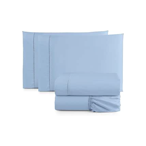 Jogo de Cama Casal Queen Percal 400 Fios Ponto Palito 04 Peças, Antiácaro, Não faz bolinha Toque Extra Macio (Azul)