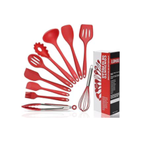 LUMAI Kit 10 Utensílios de Cozinha em Silicone e Aço Inox, Resistentes ao Calor e Antirriscos, Não Arranham, Conjunto Acessórios de Cozinha Completo com Espátula, Pegador, Concha, Colher – Vermelho