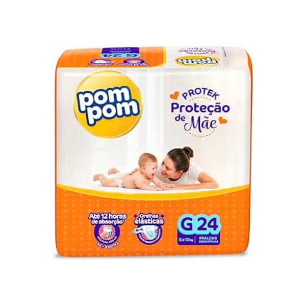 Fralda Pom Pom Protek Proteção de Mãe Jumbo G 24 Unidades