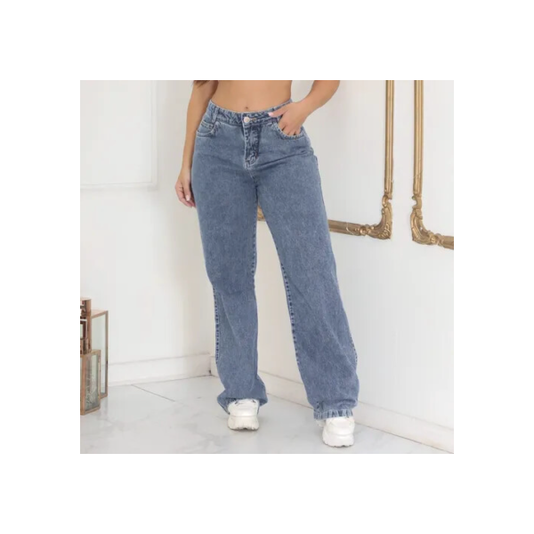 Calça Jeans Wide Leg Feminina Cintura Alta Sem Lycra Stillge