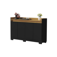 Rack Aparador Buffet Cantinho Café Retrô 4 Portas Ryzen - Quality Móveis (Preto/Nature)