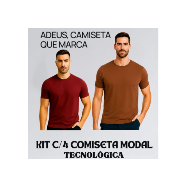 Kit 4 Camiseta Modal Tech T-Shirts Masculina 2x mais macia que o algodão Cores Aleatórias