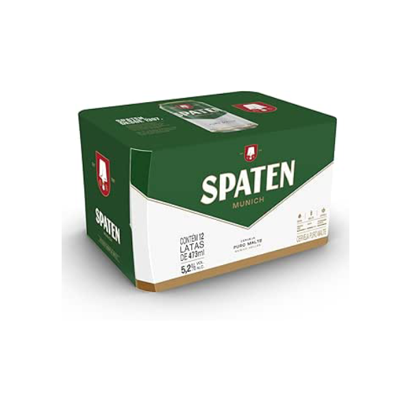 Pack Cerveja Spaten Puro Malte, Lata, 473ml, Caixa 12 unidades