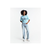Calça Reta em Jeans com Cintura Média e Fendas Cortadas Azul