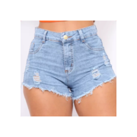 Short Jeans Feminino Cintura Alta Com Lycra Barra Desfiada