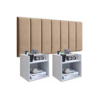 Conjunto Cabeceira Casal Modulada 140cm com Kit de Mesa de Cabeceira Suspenso com Porta Celular (Bege - Branco)