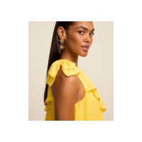 Vestido Ombro Só em Chiffon com Babados Amarelo