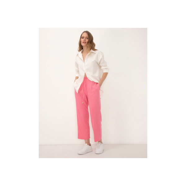 calça jogger de viscose cintura alta com bolsos rosa médio