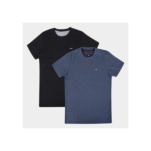 Kit Camiseta Básica Industrie Holanda Manga Curta Masculina - 2 Peças - Preto+Azul