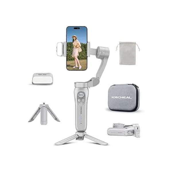 KOSCHEAL Estabilizador Celular - Gimbal para Celular 3 Eixos Portátil e Dobrável com Rotação 360°, Ideal para Vlogs, YouTube, TikTok e Transmissões ao Vivo para Android e iOS