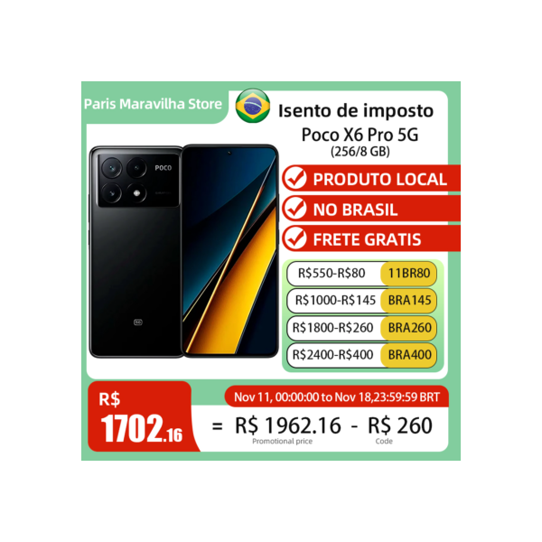 Xiaomi Poco X6 PRO 5G Versão Global | Smartphone 5G , ROM Global , Câmera 64MP , Carregador 67W