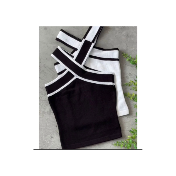 Cropped Trico Modal Feminino Com Listras Cruzado Moda Verão