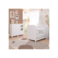 Quarto De Bebê Completo Berço Americano E Cômoda Uli Peroba Branco Brilho
