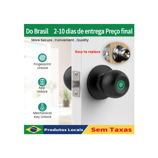 Do Brasil-Fechadura Digital de Impressão Digital, Maçaneta Inteligente, Fechadura Eletrônica, Quarto e Escritório, Controle de Aplicativos
