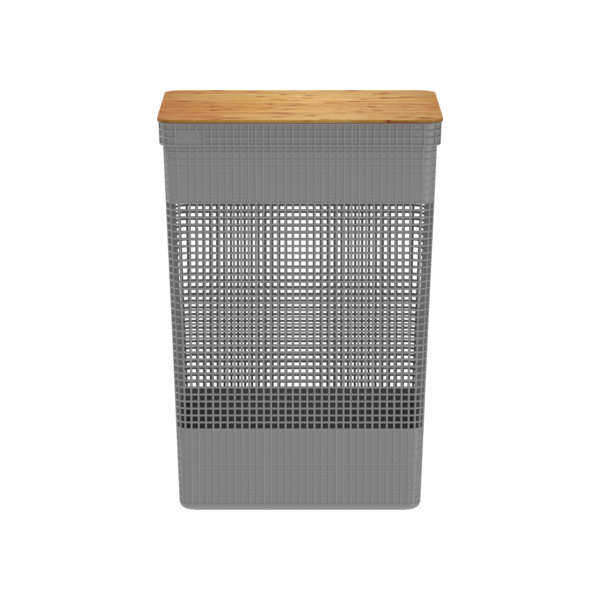 Cesto De Roupas Grid Com Tampa De Bambu 49 Litros - Chumbo OU
